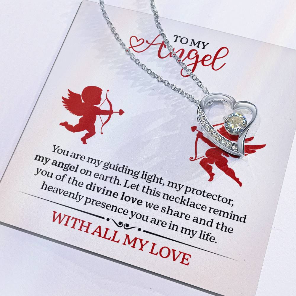 To My Angel Necklace With All My Love Valentines Day Gift with Cupid Wedding Anniversary Jewelry for Wife Christmas Gifts for Her