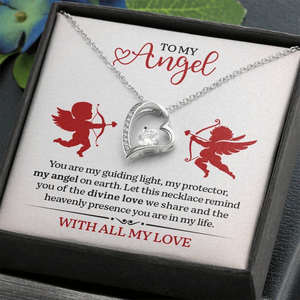 To My Angel Necklace With All My Love Valentines Day Gift with Cupid Wedding Anniversary Jewelry for Wife Christmas Gifts for Her