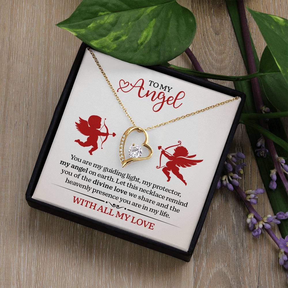 To My Angel Necklace With All My Love Valentines Day Gift with Cupid Wedding Anniversary Jewelry for Wife Christmas Gifts for Her