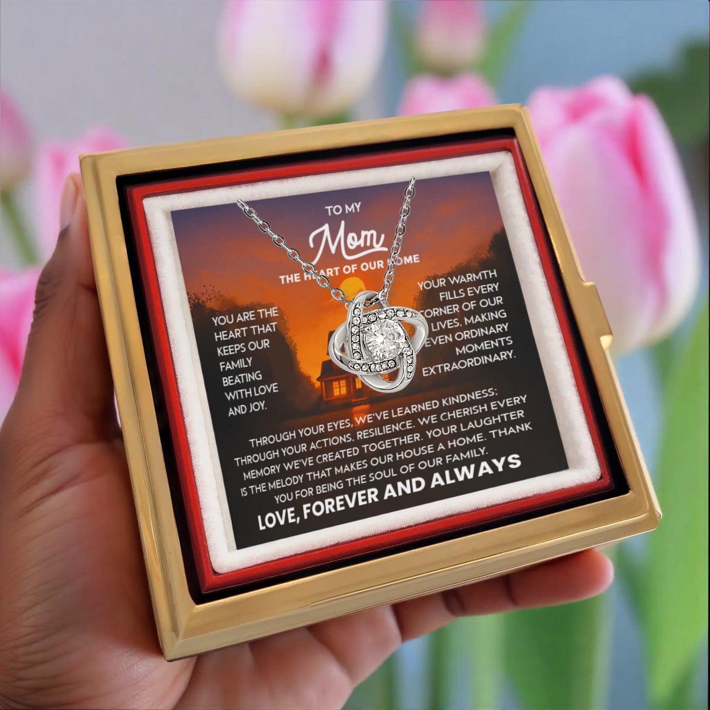 To My Mom Necklace from Daughter and Son – Love Knot Pendant in Luxurious Preserved Rose Gift Box – Mother's Day or Birthday Gift