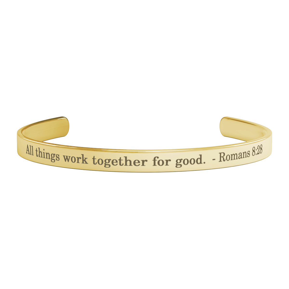 Romans 8:28 Gold Cuff Bracelet – All Things Work Together for Good