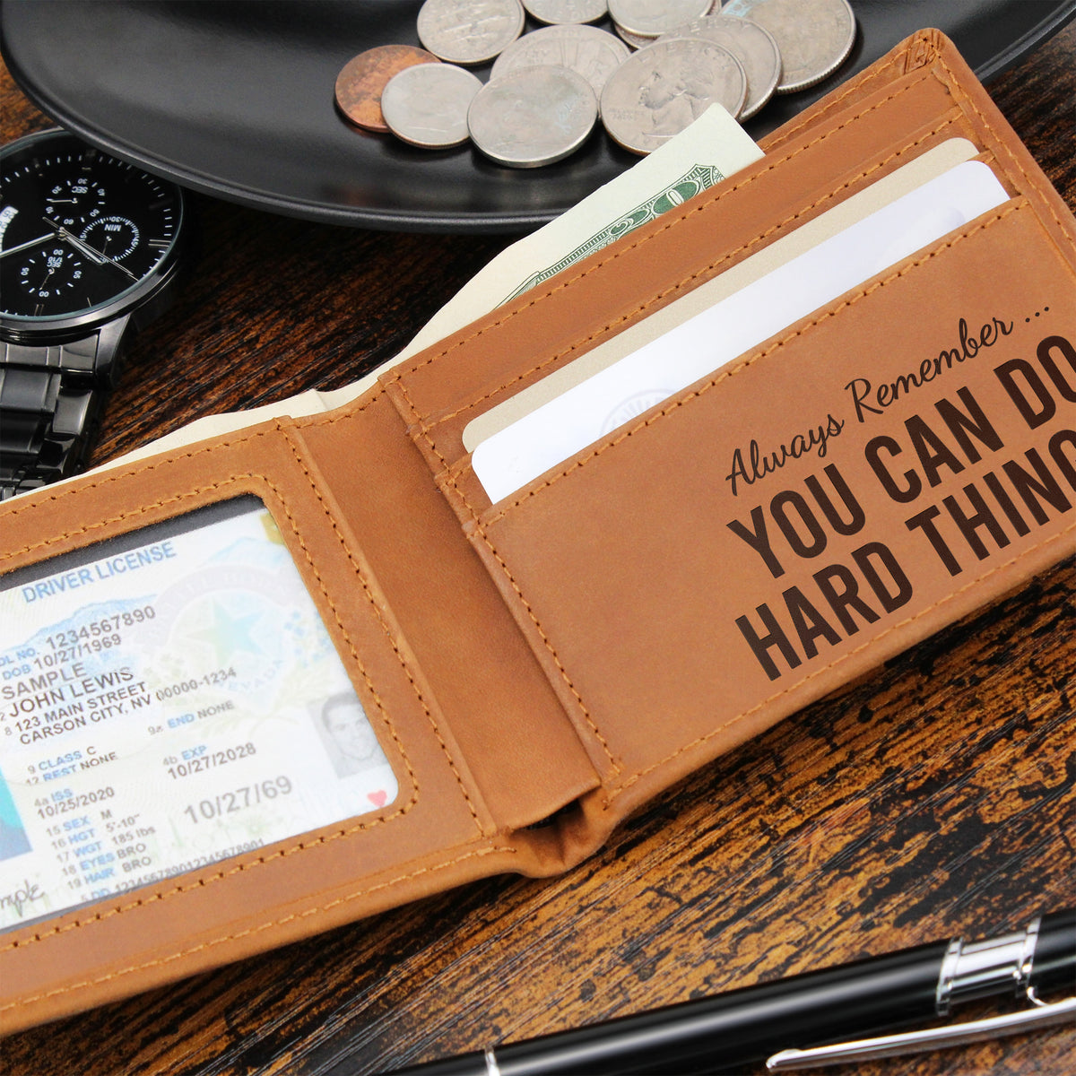 Grandson Wallet - Motivational Gift for Men - Engraved Leather Inspirational Wallet