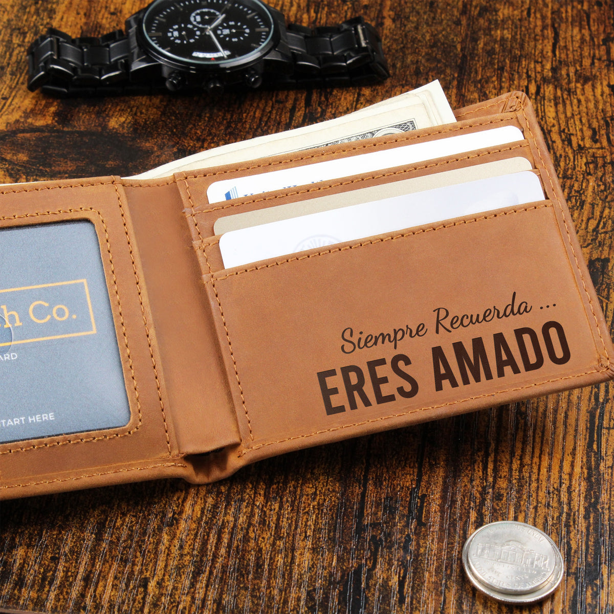 Cartera de Cuero para Él - Regalos para Esposo Novio o Hijo - Siempre Recuerda Eres Amado