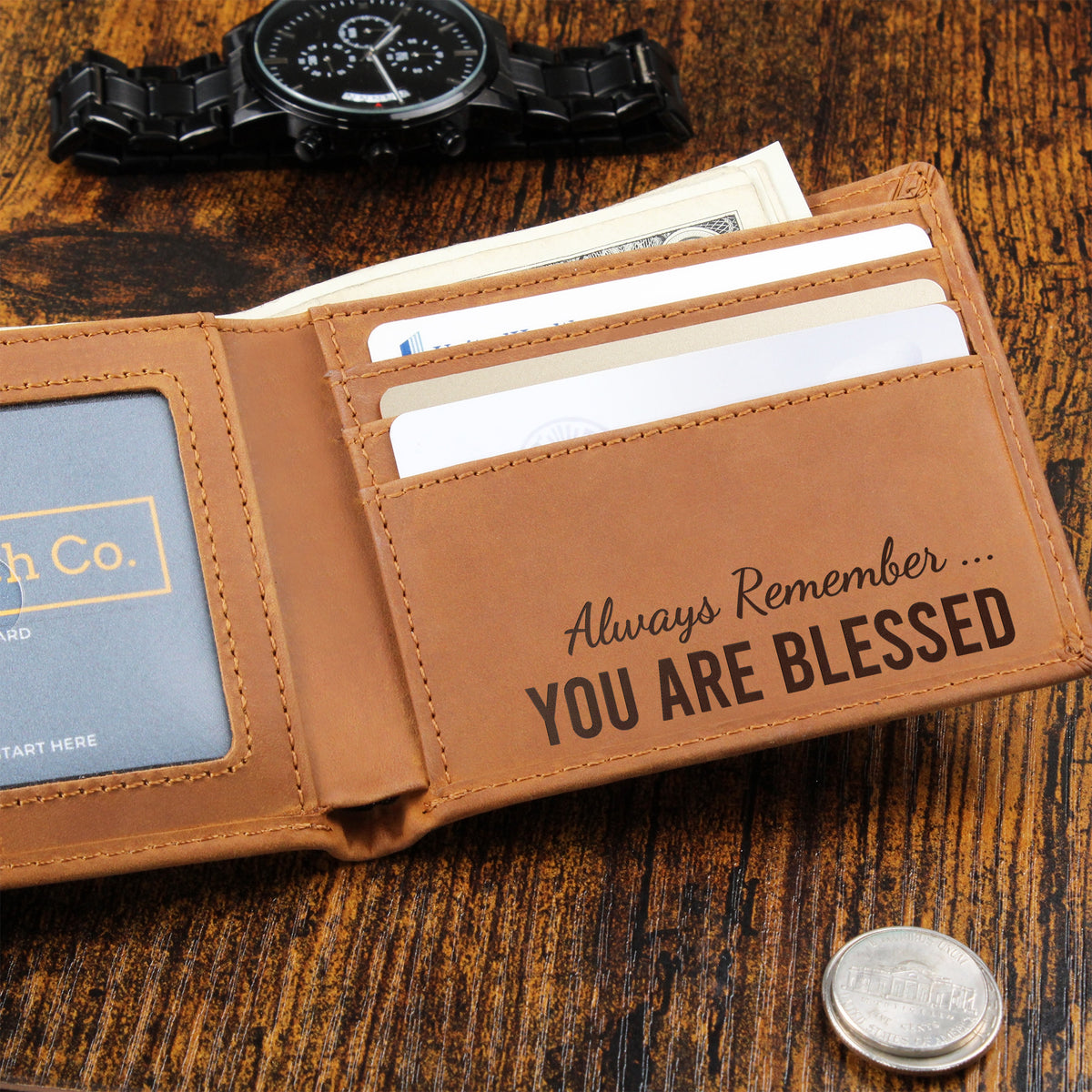 You Are Blessed Wallet for Men - Engraved Genuine Leather Wallet - Christian Gift for Him
