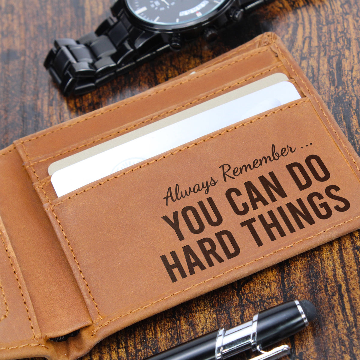 Grandson Wallet - Motivational Gift for Men - Engraved Leather Inspirational Wallet