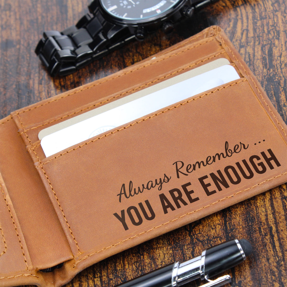 Mental Health Gifts for Men - Self Care Gift for Him - Self Worth Leather Wallet