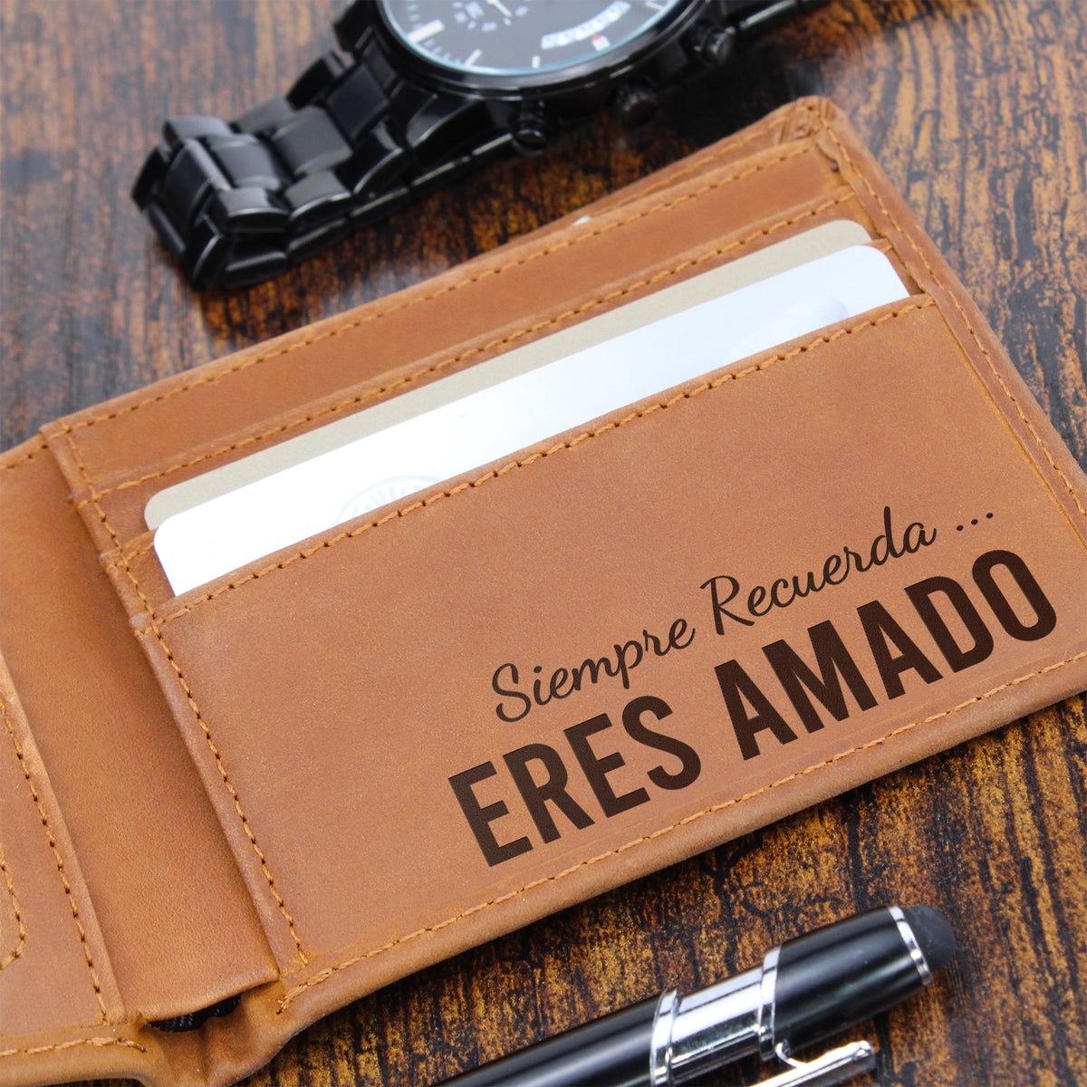 Cartera de Cuero para Él - Regalos para Esposo Novio o Hijo - Siempre Recuerda Eres Amado