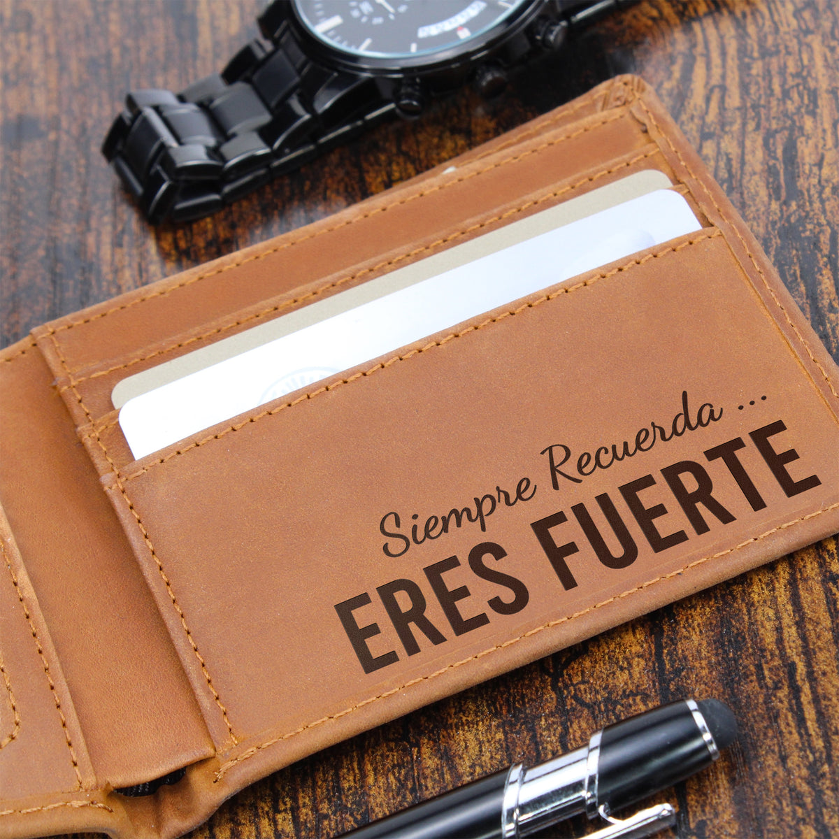 Regalos para Hombres con Cáncer - Cartera de Cuero para Hombre - Siempre Recuerda Eres Fuerte