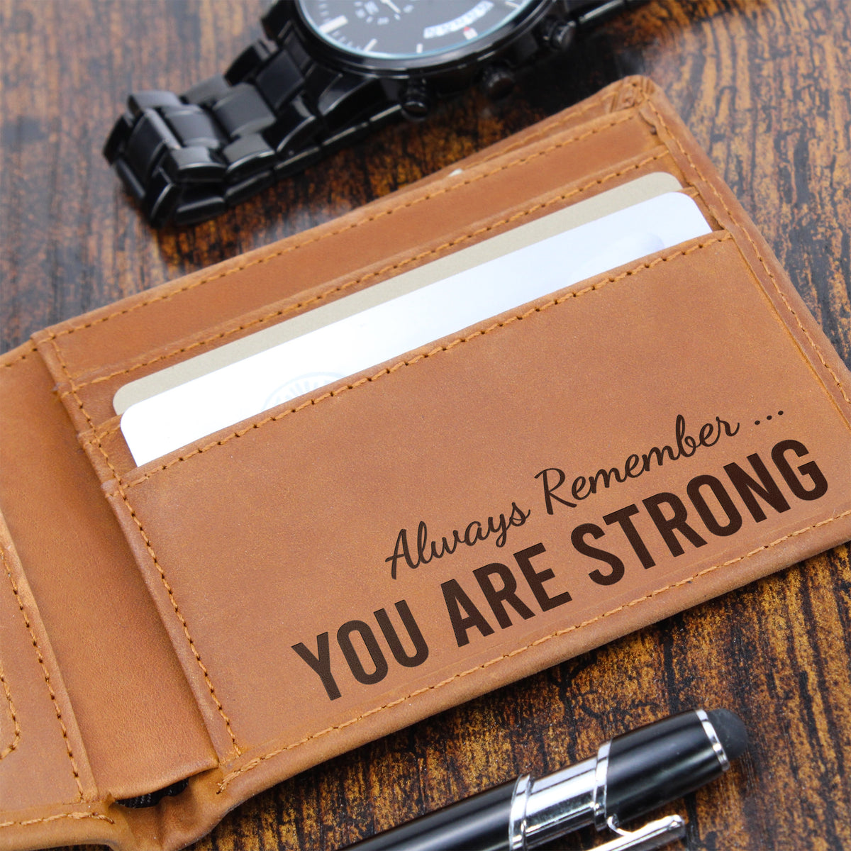 You Are Strong Wallet - Cancer Gifts for Men - Motivational Leather Wallet for Him
