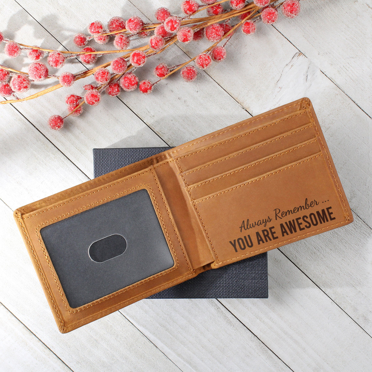 Always Remember You Are Awesome Wallet - Genuine Leather Wallet for Men - Inspirational Gift for Him