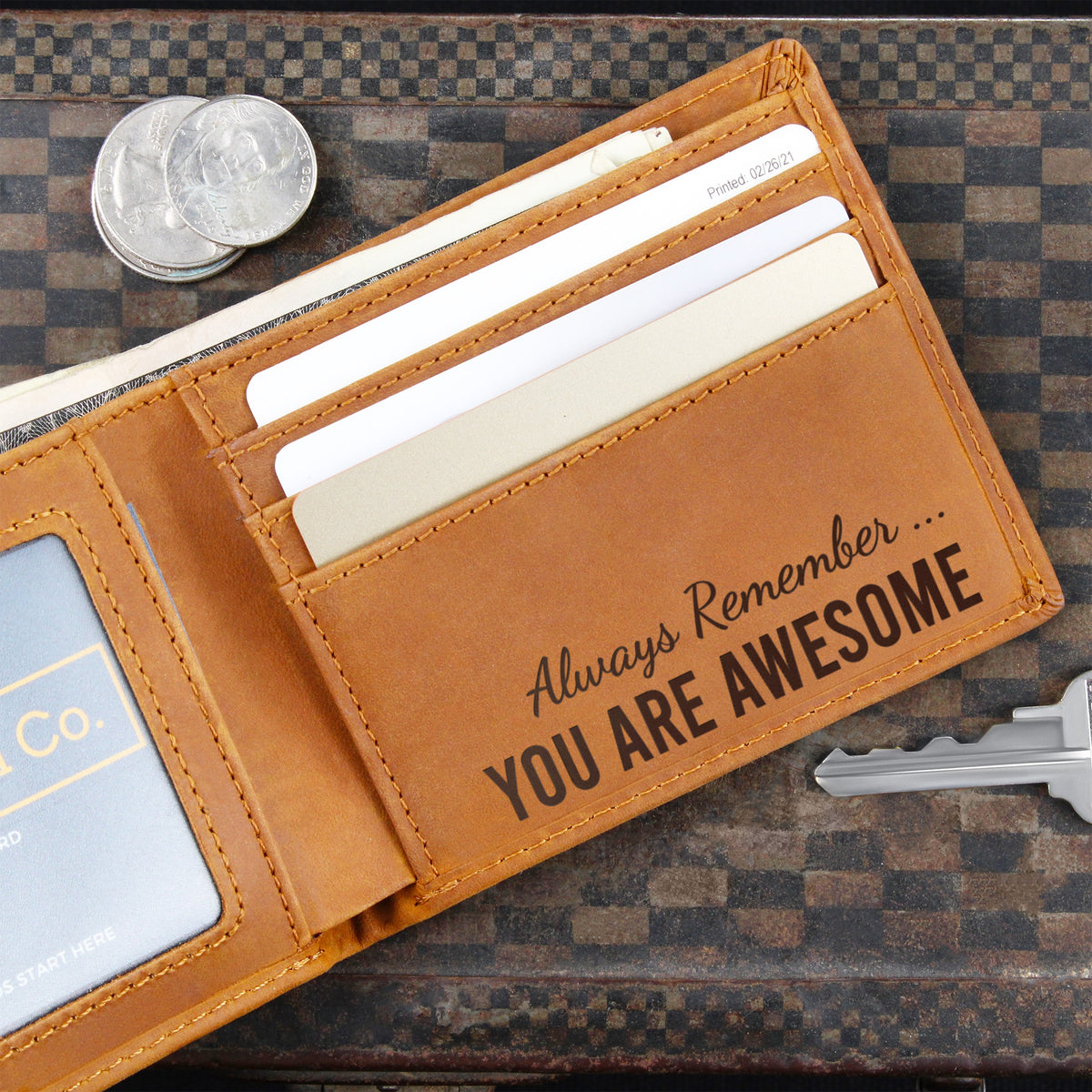Always Remember You Are Awesome Wallet - Genuine Leather Wallet for Men - Inspirational Gift for Him
