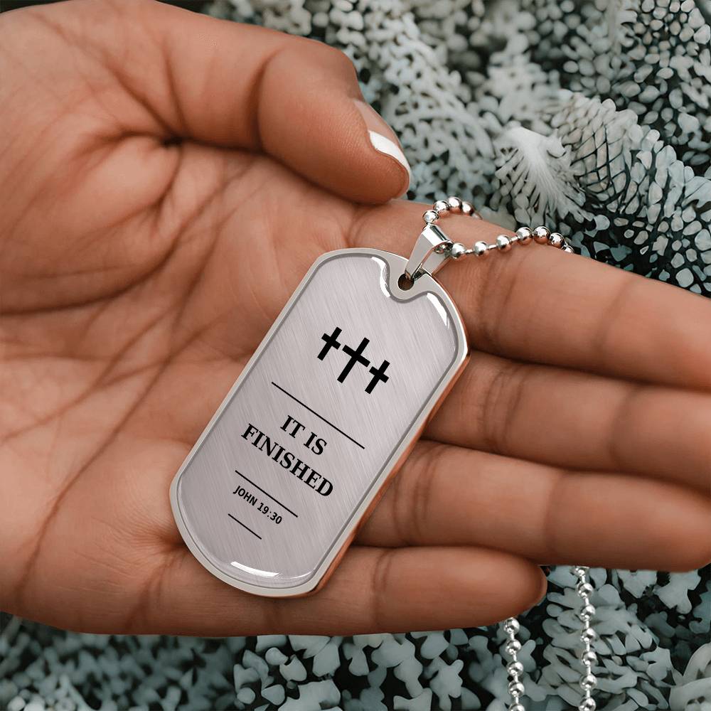 It Is Finished John 19_30 Christian Cross Dog Tag Necklace