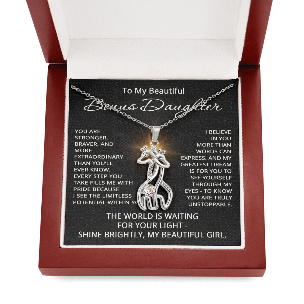 To My Beautiful Bonus Daughter Necklace from Stepmom Stepdad for Christmas Birthday Gift for Stepdaughter Step daughter Step-Daughter