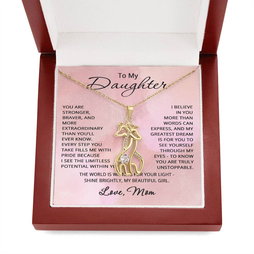 To My Daughter Necklace from Mom Daughter Gift for Christmas Birthday Giraffe Pendant Jewelry Stronger Braver