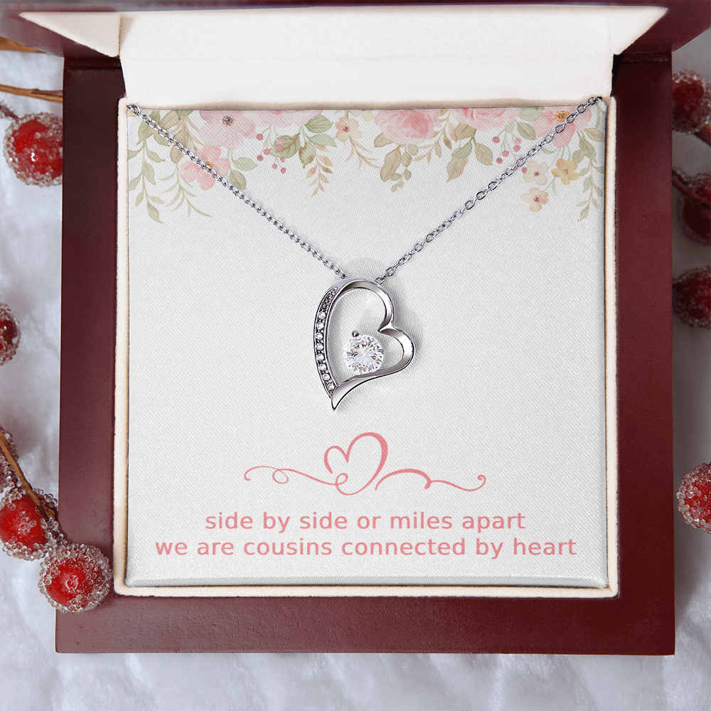 Cousins Gift Cousin Birthday Gift Cousin Christmas Gift Cousin Necklace Side by Side or Miles Apart We are Cousins Connected By Heart Love Pendant