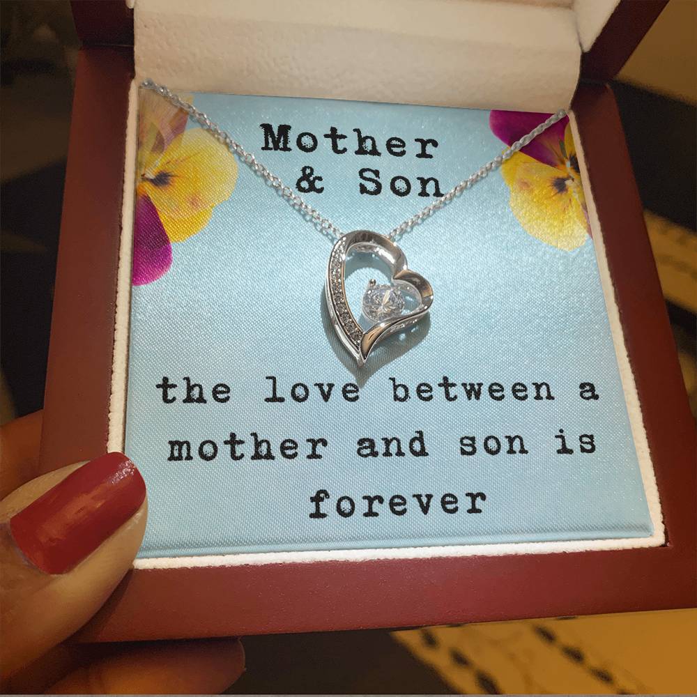 Mother and Son Forever Love Necklace, Gift for Mom from Son with Heartfelt Message Card