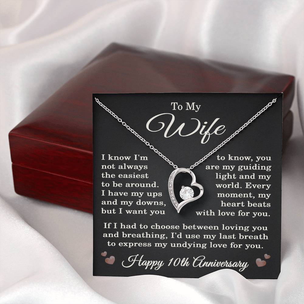 10th Anniversary Necklace for Wife from Husband 10 Years Anniversary Jewelry for Her Women Forever Love Pendant