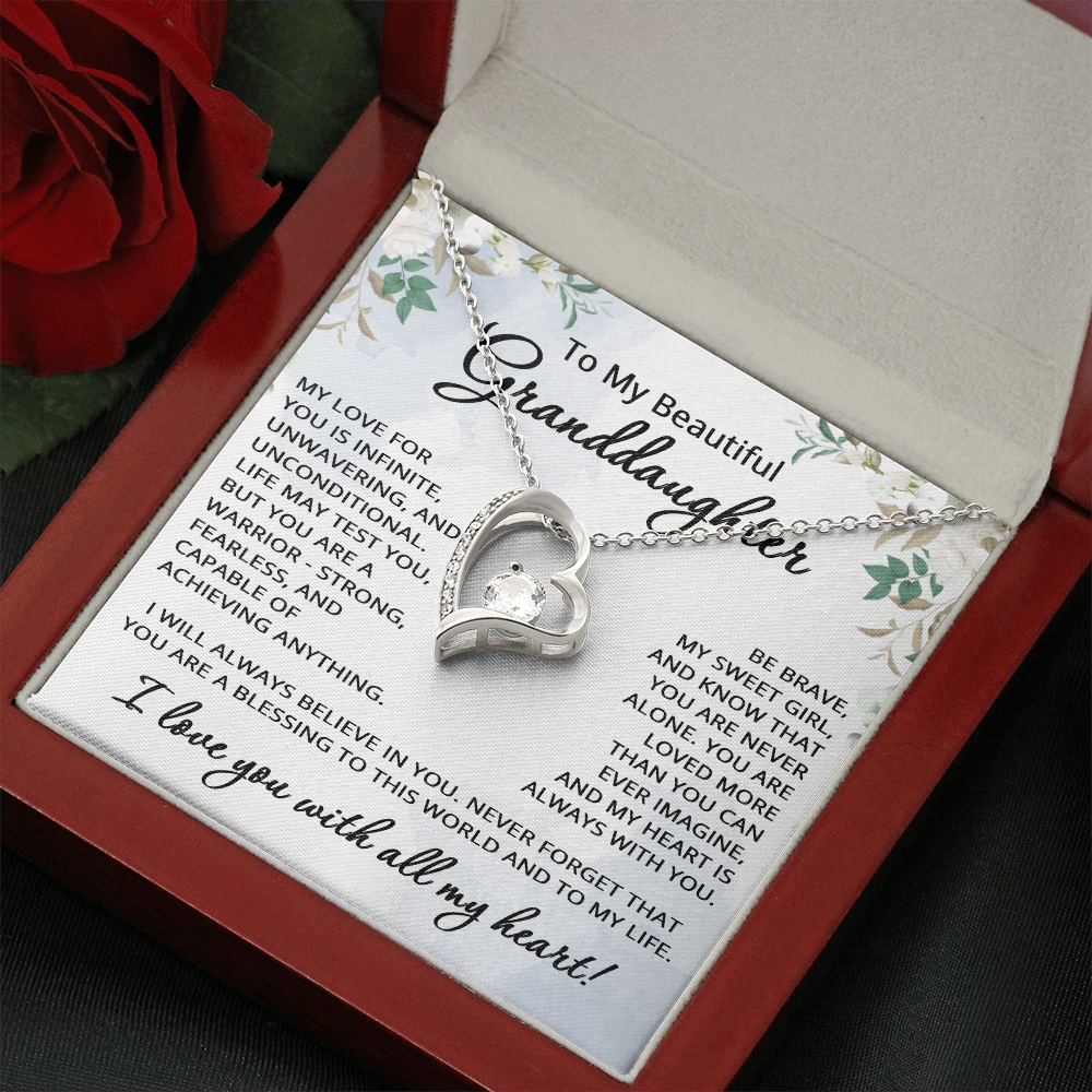 To My Granddaughter Necklace from Grandpa Grandma Grandparents Granddaughter Gift for Christmas Birthday Graduation Beautiful Strong Brave Fearless Graduate from Grandmother Grandfather