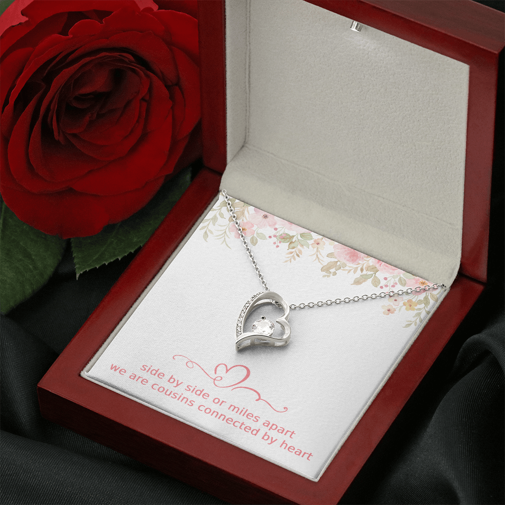 Cousins Gift Cousin Birthday Gift Cousin Christmas Gift Cousin Necklace Side by Side or Miles Apart We are Cousins Connected By Heart Love Pendant