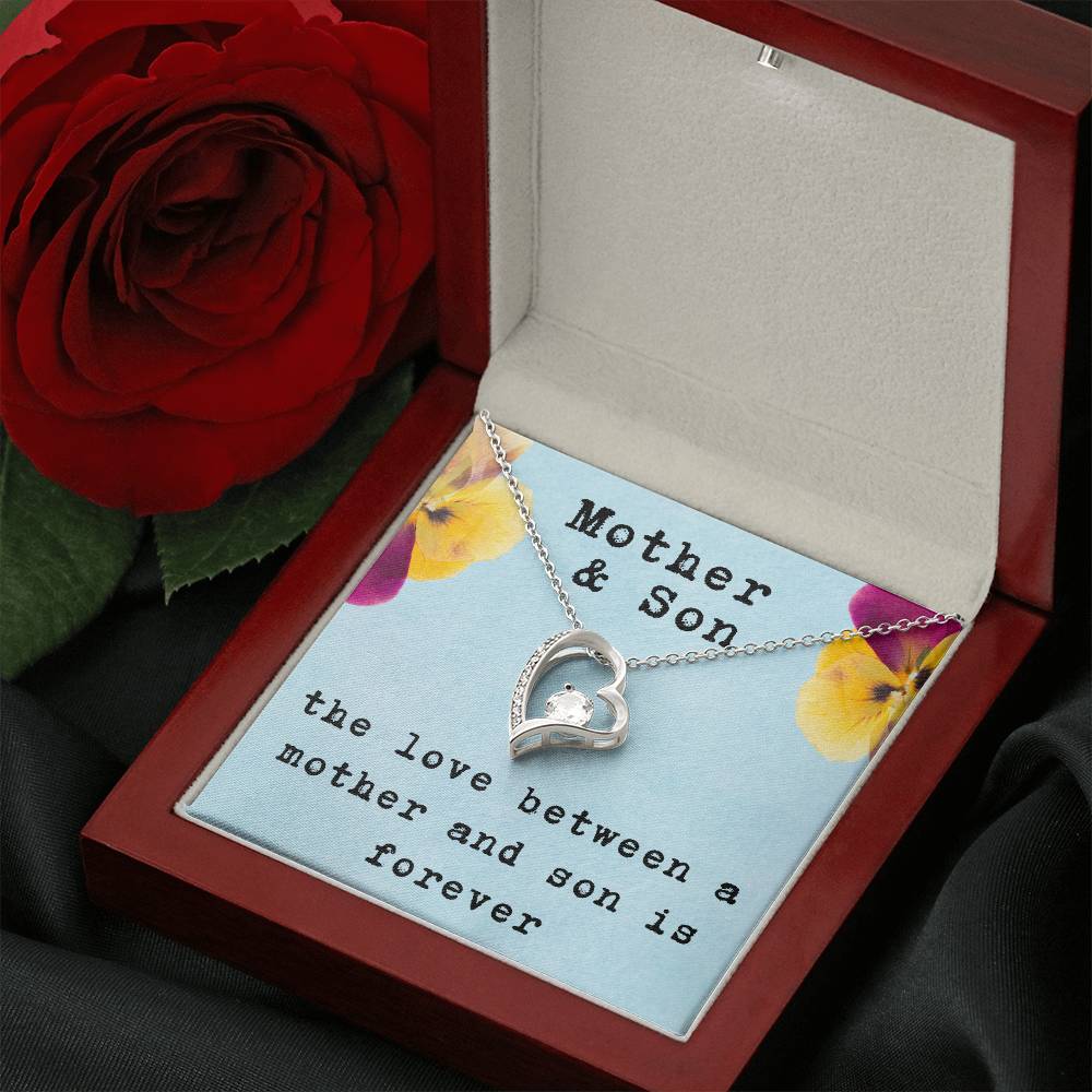 Mother and Son Forever Love Necklace, Gift for Mom from Son with Heartfelt Message Card