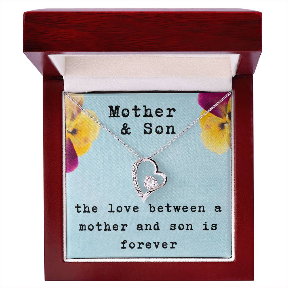 Mother and Son Forever Love Necklace – Gift for Mom from Son with Heartfelt Message Card