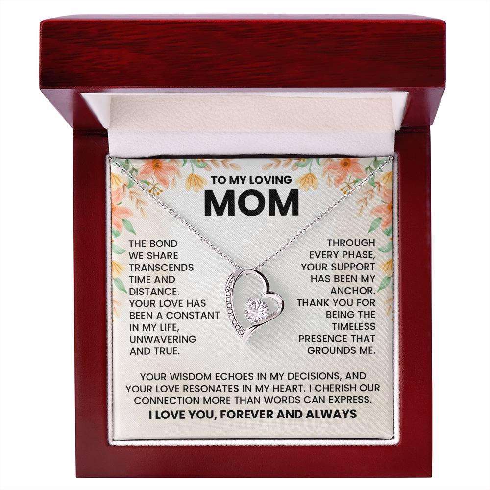 To My Loving Mom Forever Love Necklace – Heartfelt Gift for Mom with Message Card, 14K White Gold