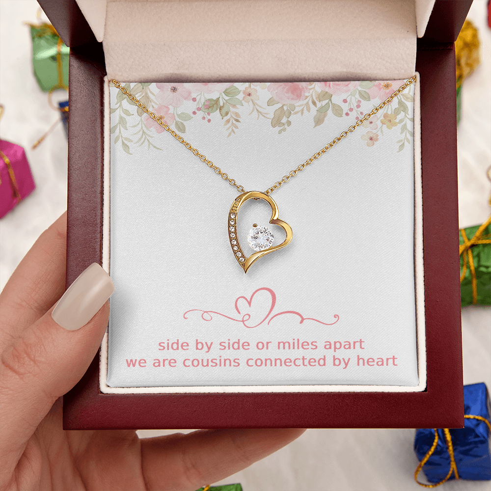 Cousins Gift Cousin Birthday Gift Cousin Christmas Gift Cousin Necklace Side by Side or Miles Apart We are Cousins Connected By Heart Love Pendant
