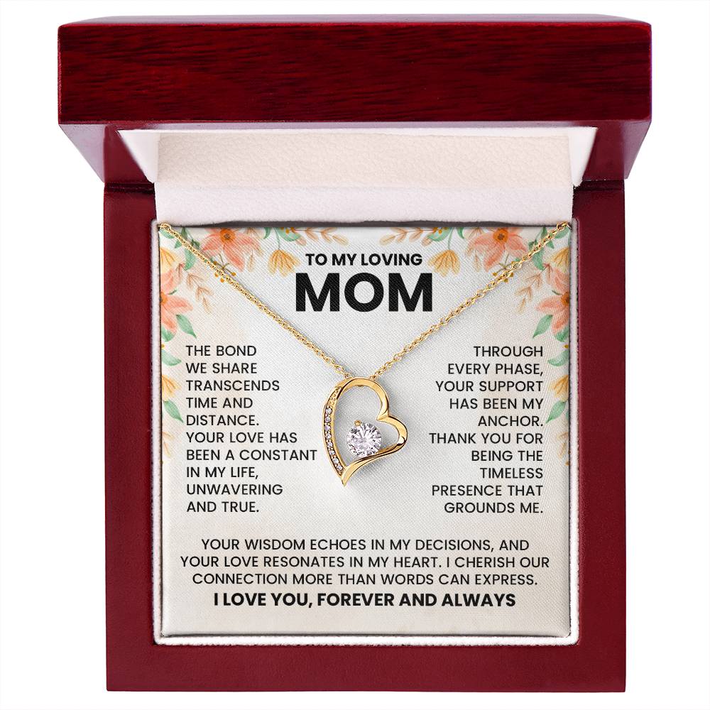 To My Loving Mom Forever Love Necklace – Heartfelt Gift for Mom with Message Card, 14K White Gold