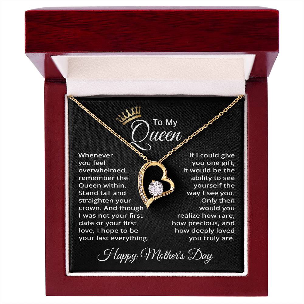 To My Queen Mother’s Day Necklace with Message Card – Sentimental Heart Jewelry Gift