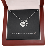 Load image into Gallery viewer, Mom Memorial Necklace, Angel Wing Pendant Bereavement Gift, A Piece of My Heart is in Heaven
