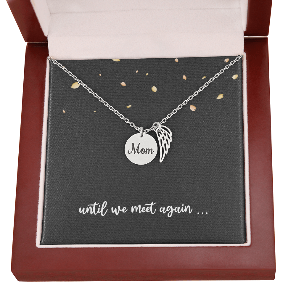 Mom Memorial Necklace – Angel Wing Pendant Bereavement Gift for Daughter or Sister – In Memory of Mother Jewelry