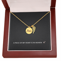 Load image into Gallery viewer, Mom Memorial Necklace, Angel Wing Pendant Bereavement Gift, A Piece of My Heart is in Heaven
