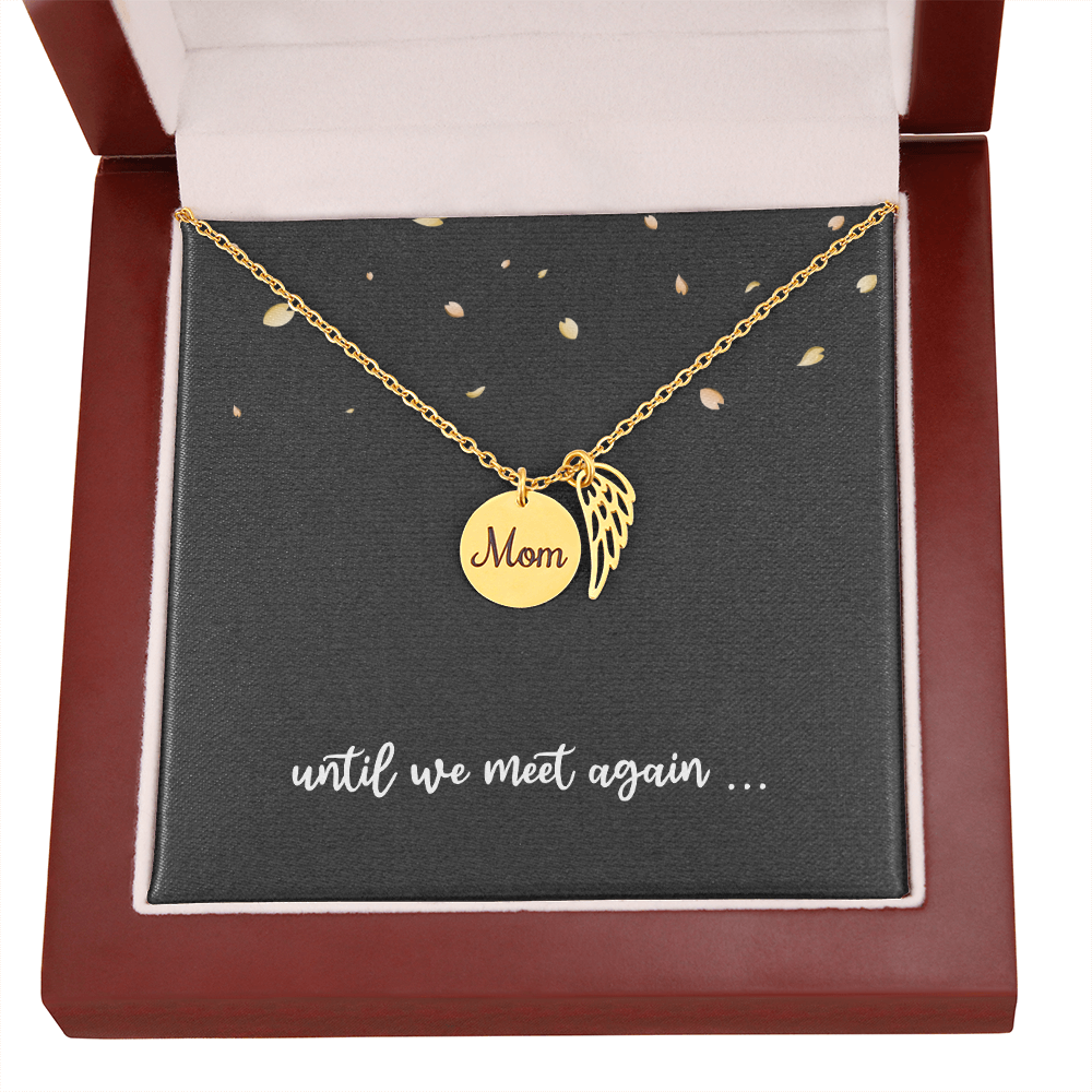 Mom Memorial Necklace – Angel Wing Pendant Bereavement Gift for Daughter or Sister – In Memory of Mother Jewelry