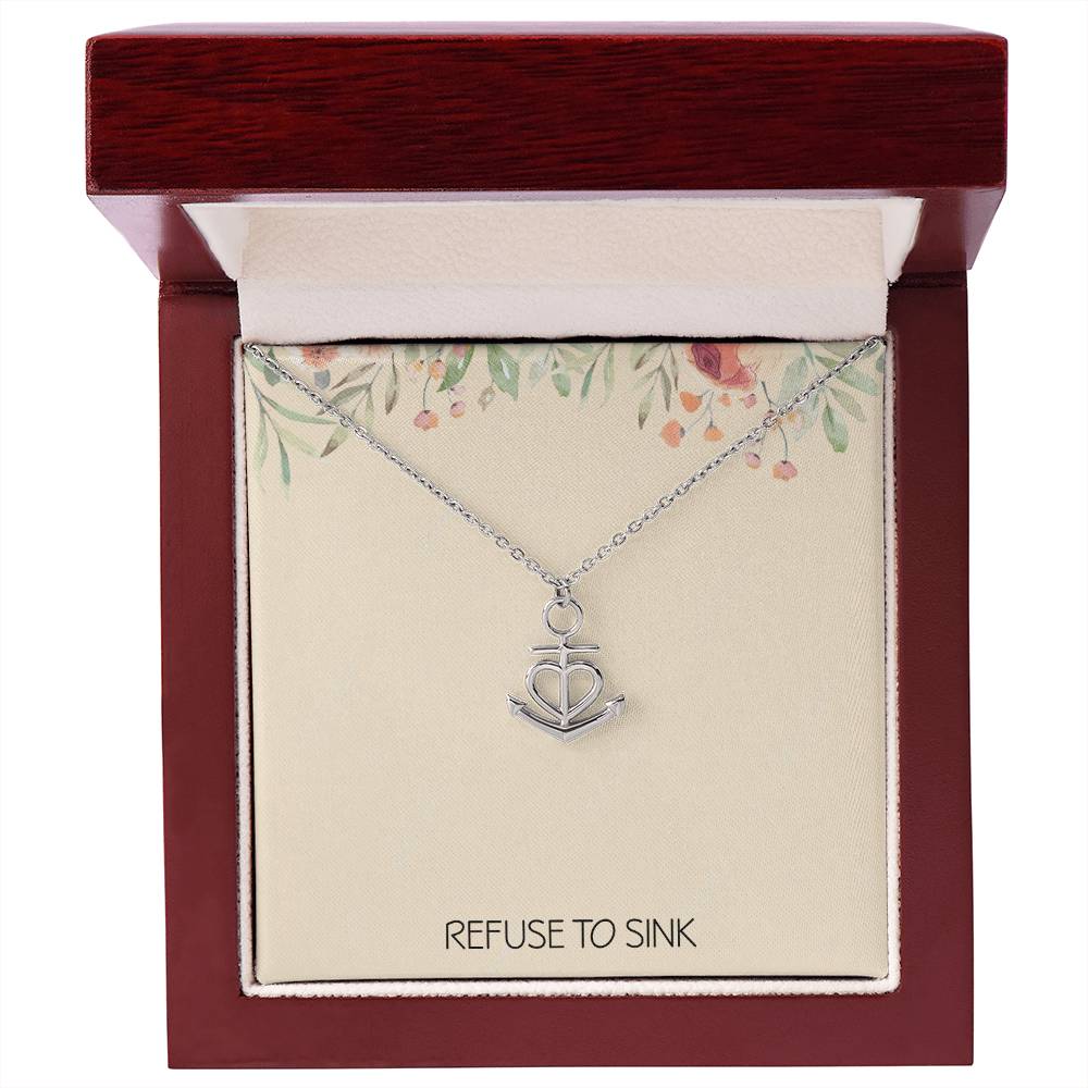 Anchor Necklace for Women Graduation Gifts for Daughter Breast Cancer Survivor Awareness Inspirational Motivational Christmas Gift Refuse to Sink