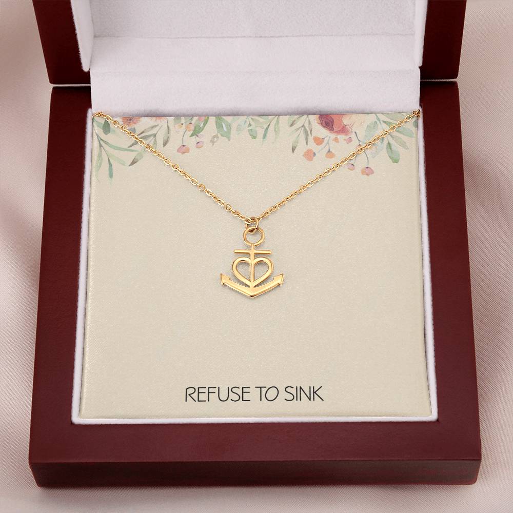 Anchor Necklace for Women Graduation Gifts for Daughter Breast Cancer Survivor Awareness Inspirational Motivational Christmas Gift Refuse to Sink