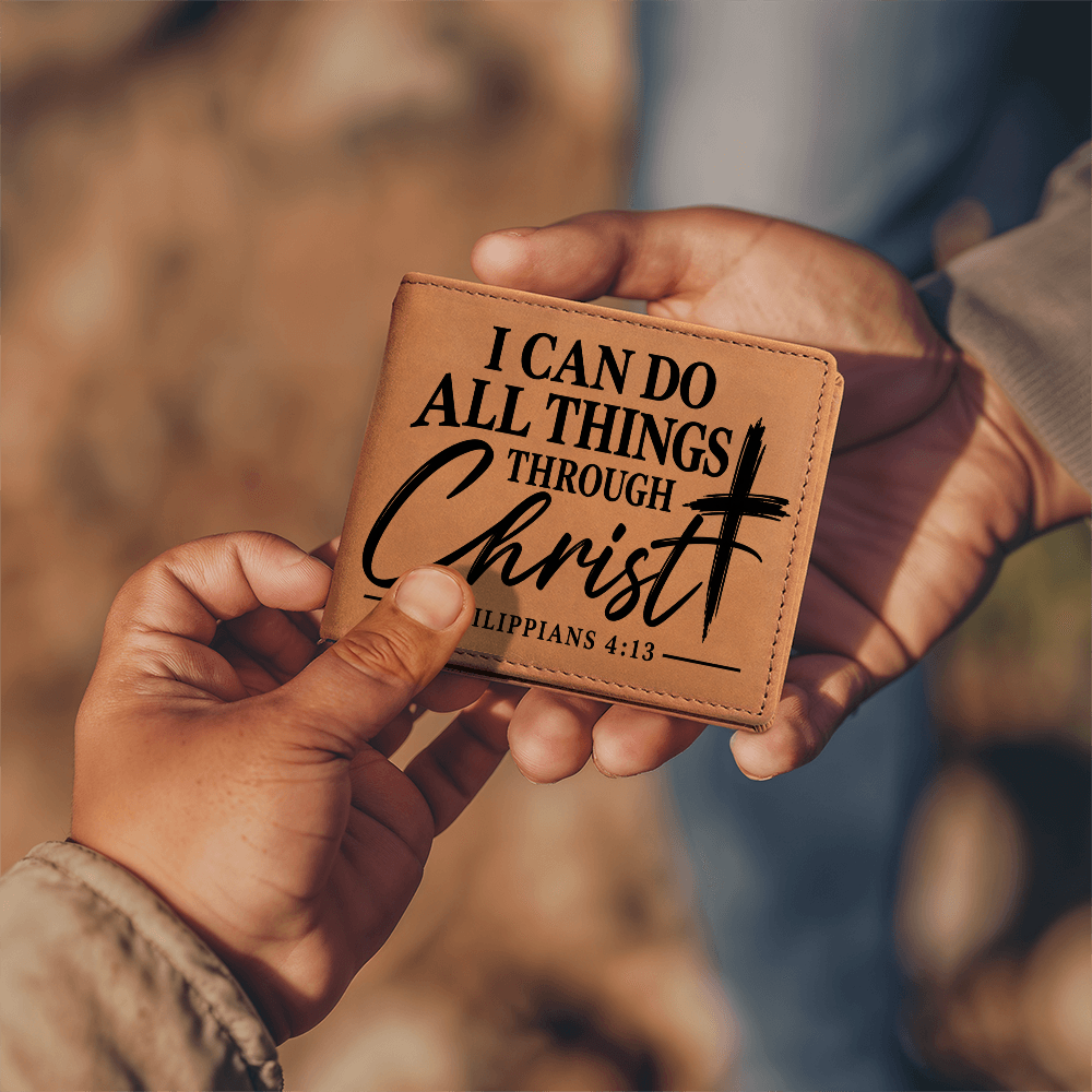 Philippians 4:13 Leather Wallet for Men - I Can Do All Things Through Christ - Christian Gifts for Him
