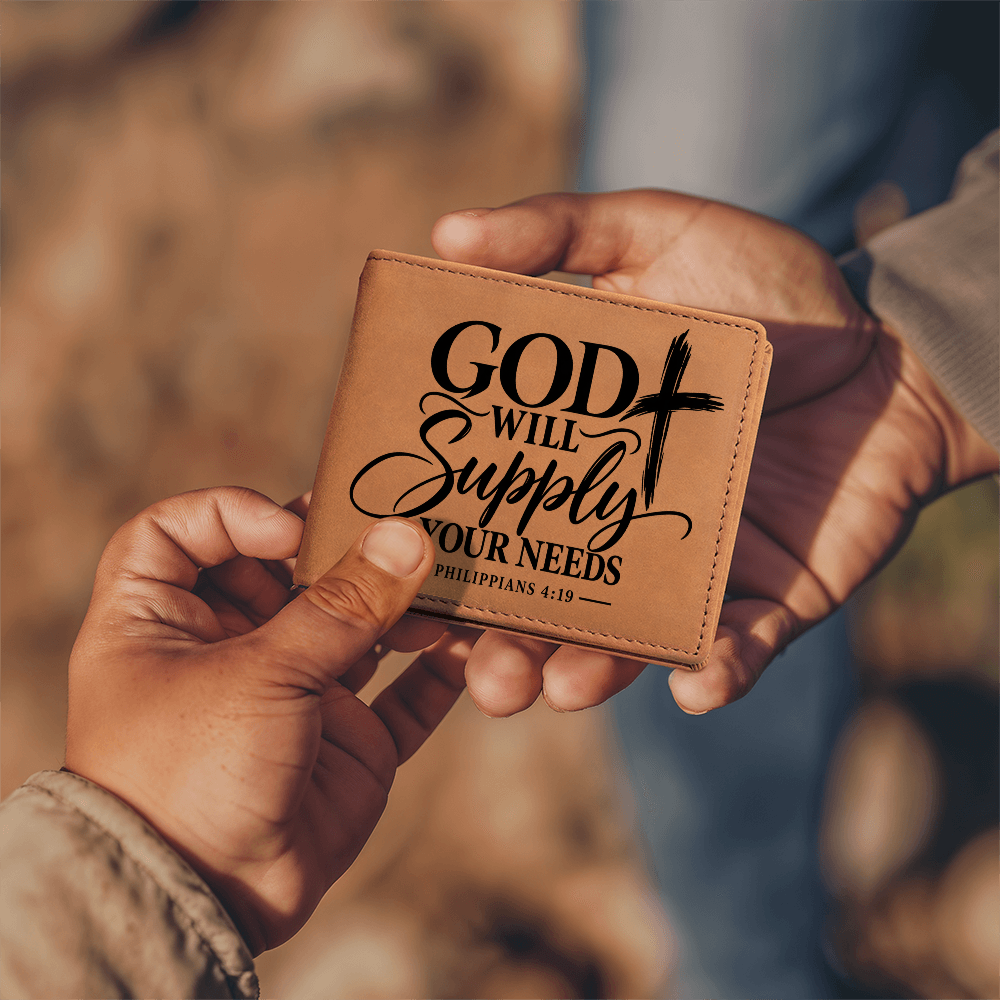 Christian Wallet for Men - Philippians 4:19 God Will Supply Your Needs - Bible Verse Leather Wallet