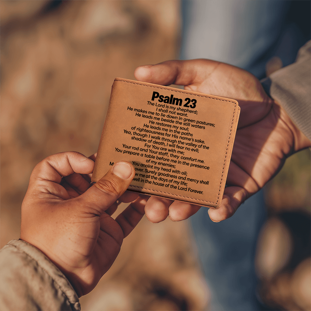 Psalm 23 Leather Wallet for Men - The Lord Is My Shepherd Bible Verse Wallet - Christian Gifts for Him