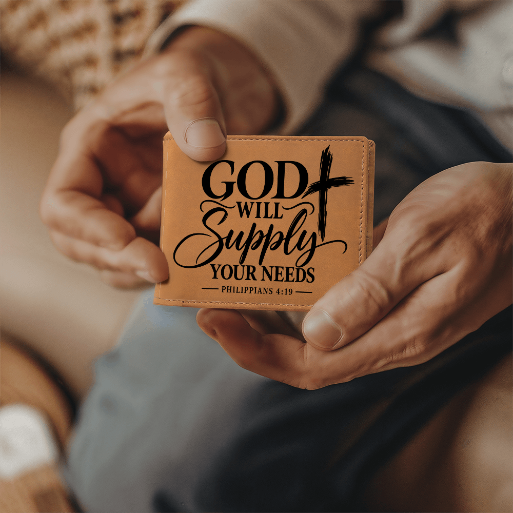 Christian Wallet for Men - Philippians 4:19 God Will Supply Your Needs - Bible Verse Leather Wallet