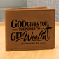 Deuteronomy 8:18 Leather Wallet for Men - God Gives You Power to Get Wealth - Christian Money Blessing Gift
