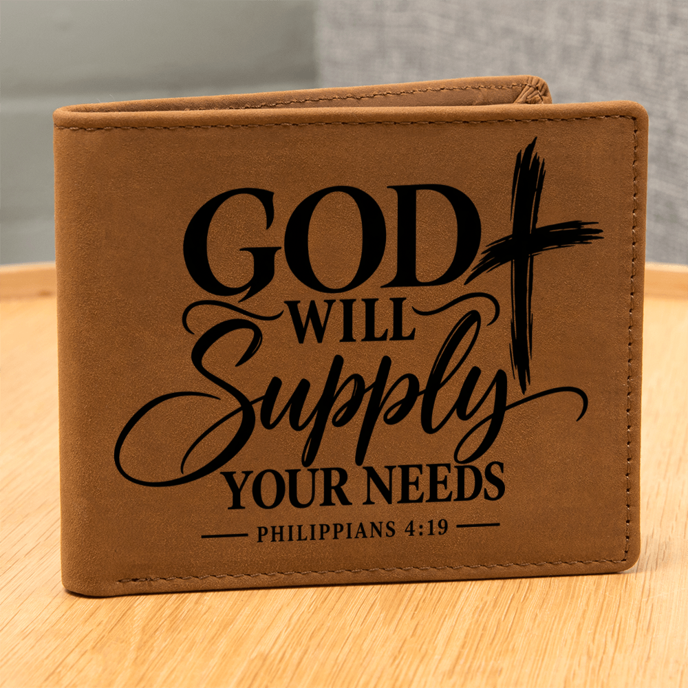 Christian Wallet for Men - Philippians 4:19 God Will Supply Your Needs - Bible Verse Leather Wallet