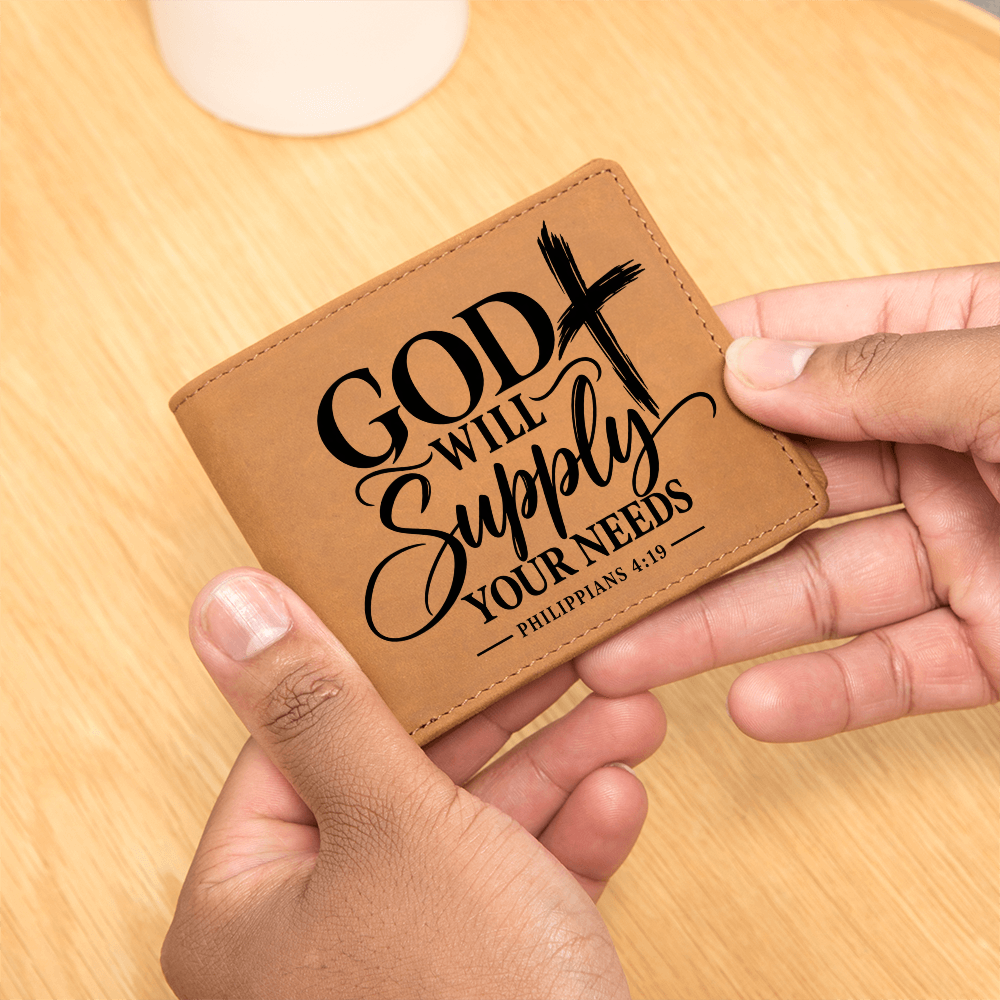 Christian Wallet for Men - Philippians 4:19 God Will Supply Your Needs - Bible Verse Leather Wallet