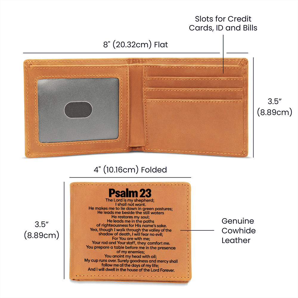 Psalm 23 Leather Wallet for Men - The Lord Is My Shepherd Bible Verse Wallet - Christian Gifts for Him
