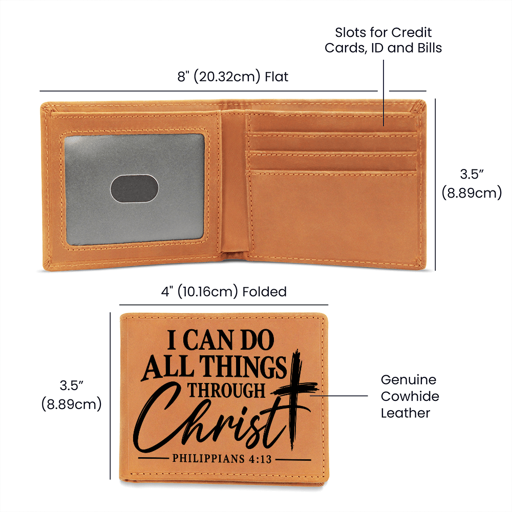 Philippians 4:13 Leather Wallet for Men - I Can Do All Things Through Christ - Christian Gifts for Him