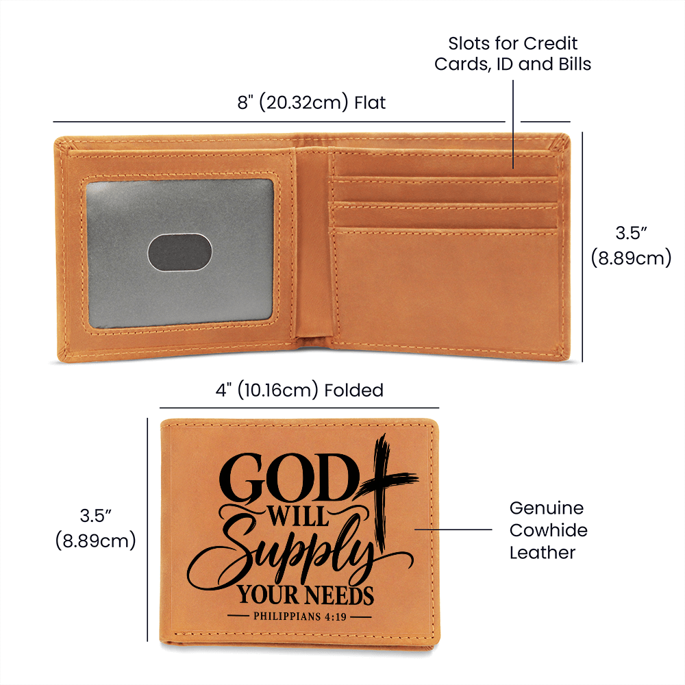 Christian Wallet for Men - Philippians 4:19 God Will Supply Your Needs - Bible Verse Leather Wallet