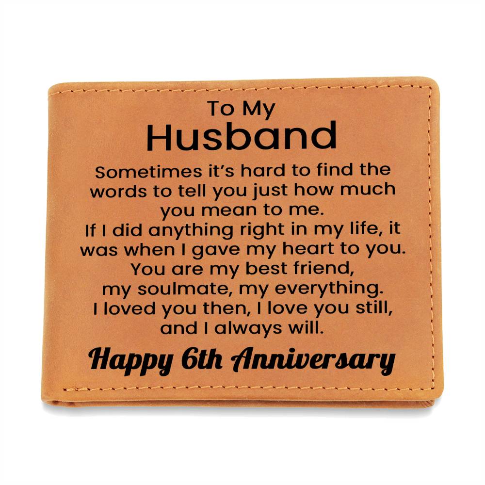 6th Anniversary Wallet for Husband – To My Husband Engraved Genuine Leather Bifold Wallet from Wife - 6 Years Anniversary
