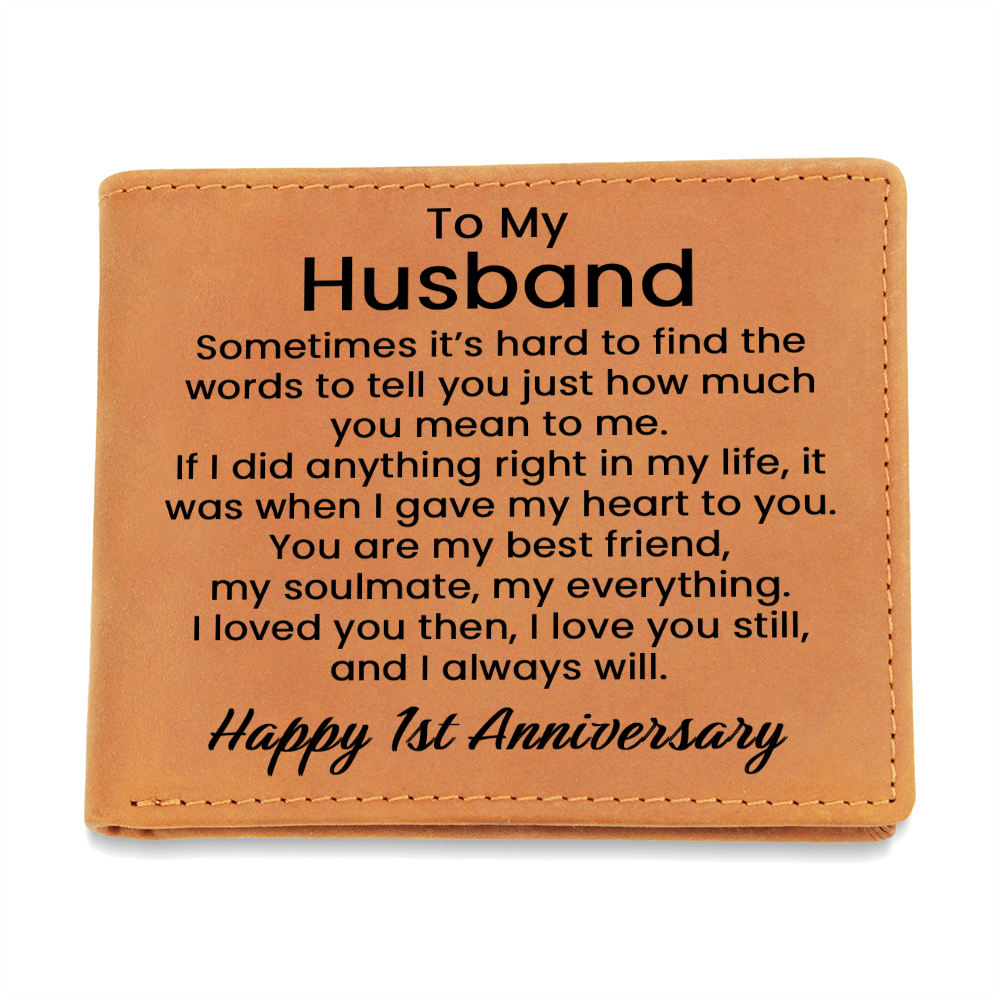 1st Anniversary Wallet for Husband – To My Husband Engraved Genuine Leather Bifold Wallet from Wife - 1 Year Anniversary