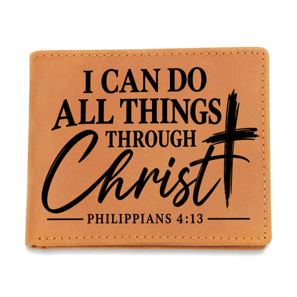 Philippians 4:13 Leather Wallet for Men - I Can Do All Things Through Christ - Christian Gifts for Him