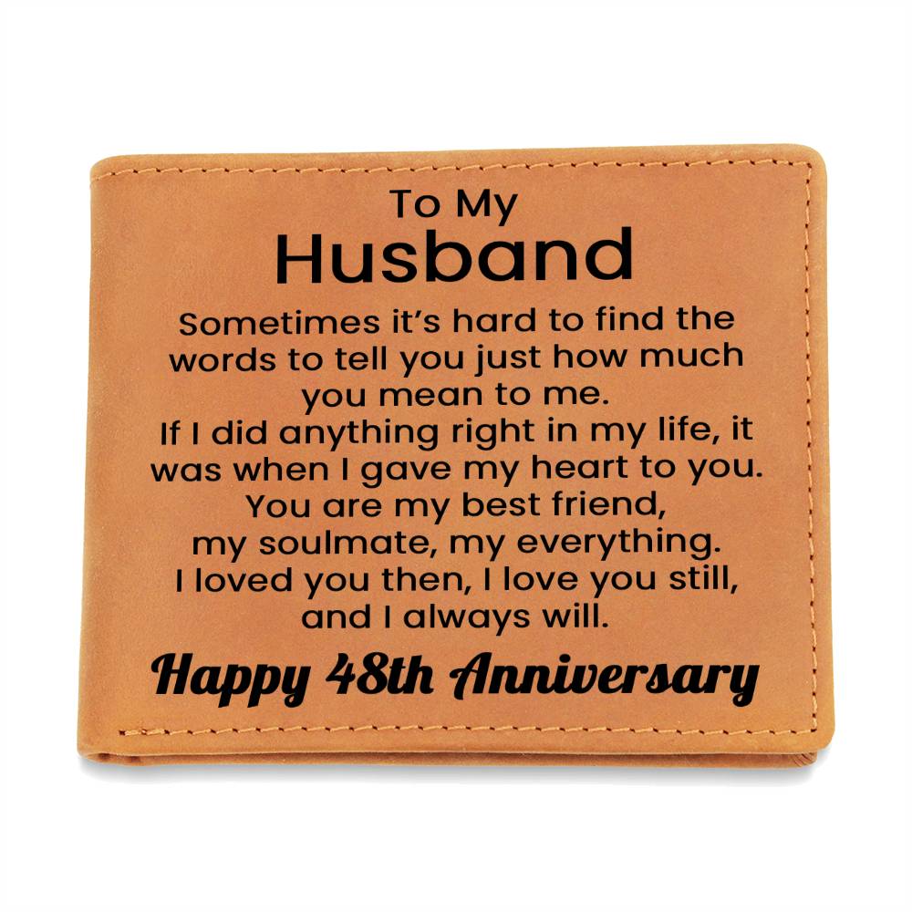 48th Anniversary Wallet for Husband – To My Husband Engraved Genuine Leather Bifold Wallet from Wife - 48 Years Anniversary
