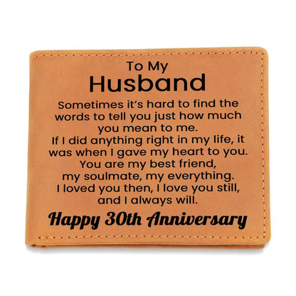 30th Anniversary Wallet for Husband – To My Husband Engraved Genuine Leather Bifold Wallet from Wife - 30 Years Anniversary